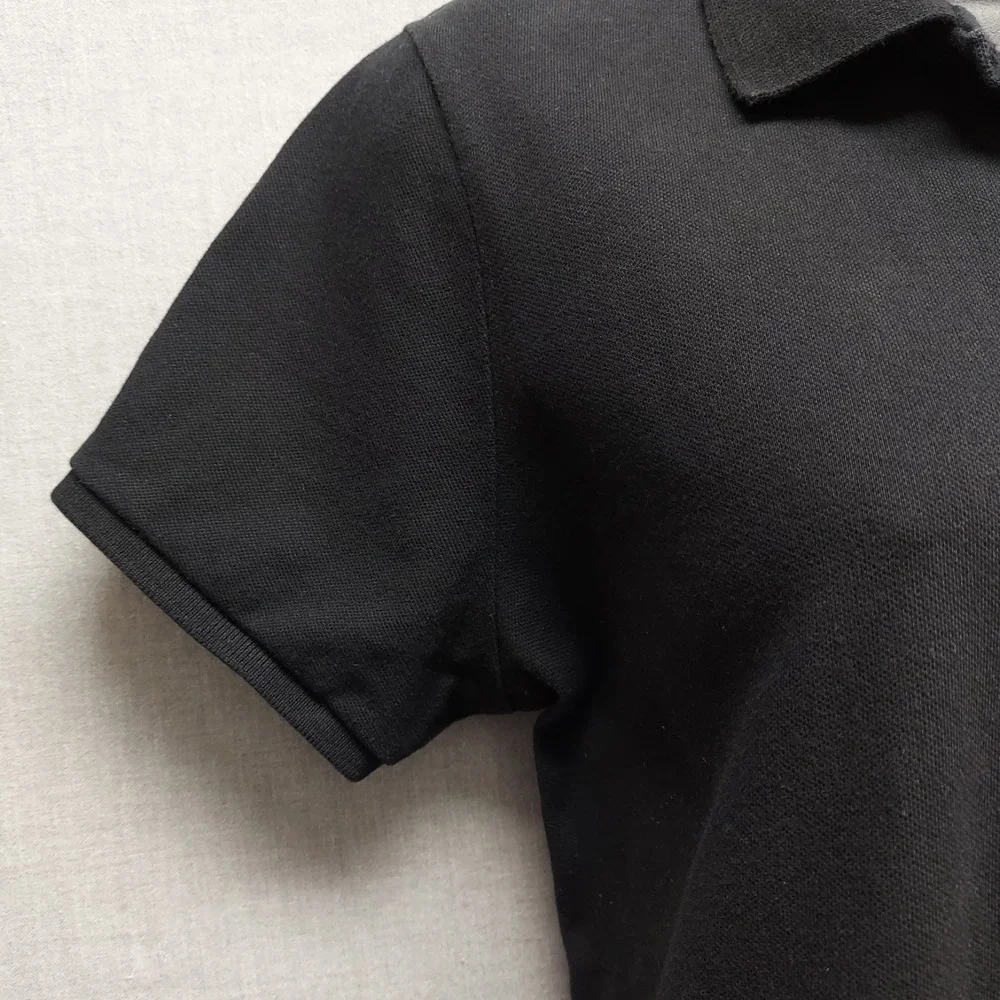 Burberry Brit Women L Black Pique Polo Shirt Nova Check Placket Equestrian Logo - Picture 6 of 14
